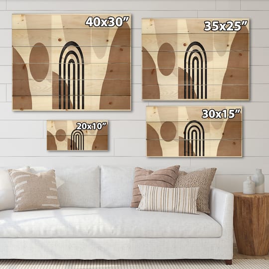 Designart - Abstract Shapes in Terracotta and Ivory Shapes II - Modern Print on Natural Pine Wood